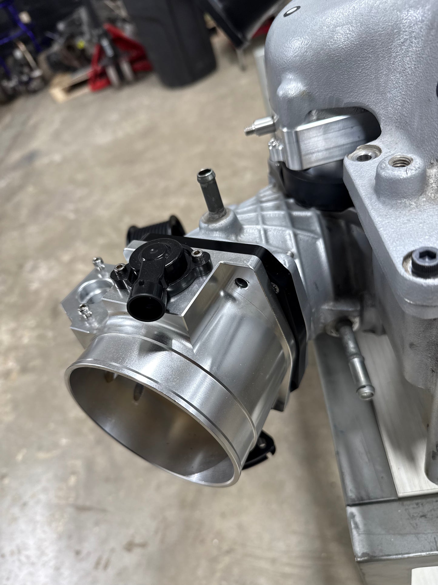 Fabworkz - GM Throttle Body to Hellcat Supercharger Adapter Flange - Installed Top View